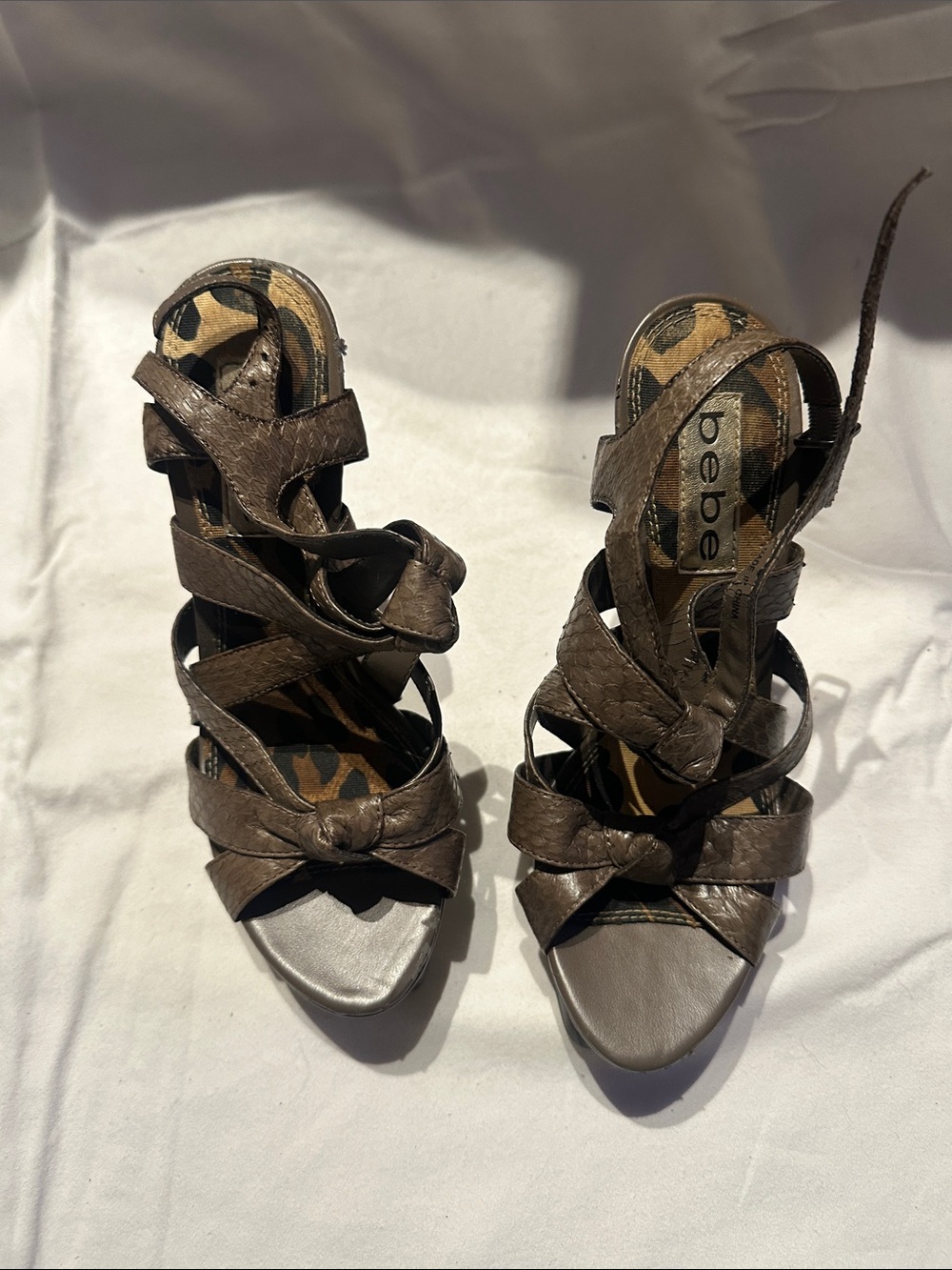 bebe Brown Strappy Knot Front Heels